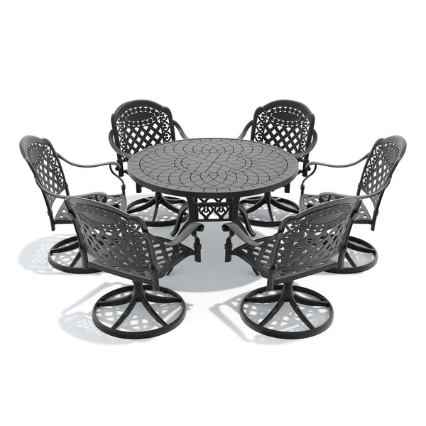 English Elm 7-piece Cast Aluminum Outdoor Dining Set with Swivel Chairs and Round Patio Table W1710S00310