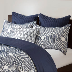 JLA Home INK+IVY - Cotton Ellipse Jacquard Duvet Cover Set — Reversible Navy Geometric Texture, OEKO‑TEX Certified Comfort 92 L x 88 W x 0.13H II12-1071