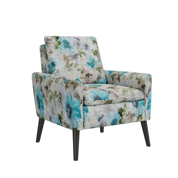 English Elm Enna Floral Upholstered Accent Armchair with Solid Wood Legs for Reading Nooks B127P409851