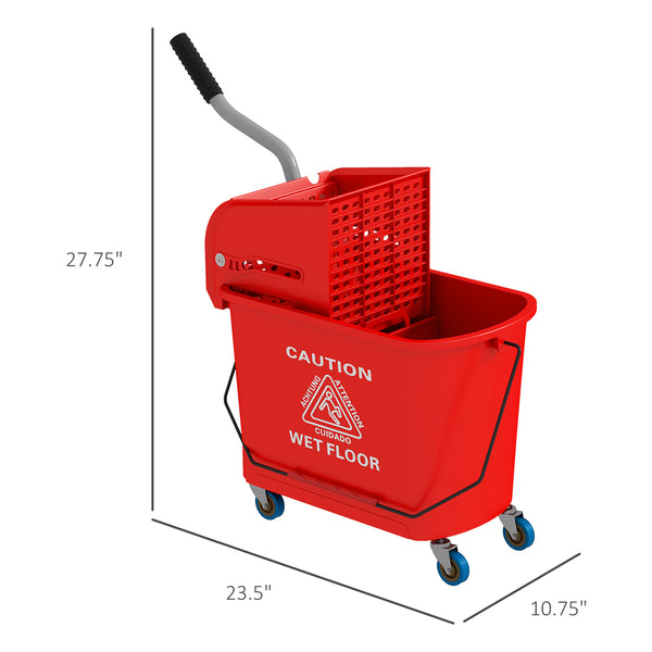 English Elm Homcom Rolling Mop Bucket 21 Quart with Wringer and Dual Chamber Water Separation W2225P217084