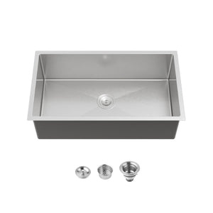 English Elm Stainless Handmade Single Bowl Kitchen Sink Brushed Nickel Undermount Drop in 33 Inch T3177P370634