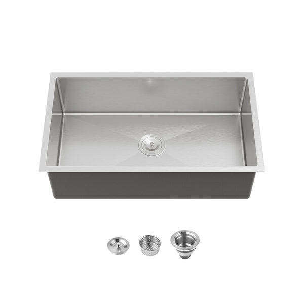 English Elm Stainless Handmade Single Bowl Kitchen Sink Brushed Nickel Undermount Drop in 33 Inch T3177P370634