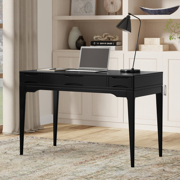 English Elm Harper Rubberwood Writing Desk with Keyboard Tray Mid-century Modern Home Office Storage Black B136P420746