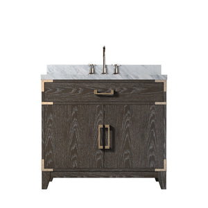 English Elm Brown Oak Single Bath Vanity With Carrara Marble Top & Chrome Faucet - Elegant Storage Solution B2731P259784