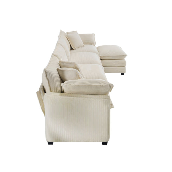 English Elm Modern L-Shape Modular Sectional Sofa With Ottoman - Stylish, Comfortable Corduroy Couch For Any Room W714S00781