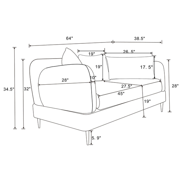English Elm Repley Chenille Upholstered Loveseat with Sculpted Arms and Tapered Metal Legs B062P448031