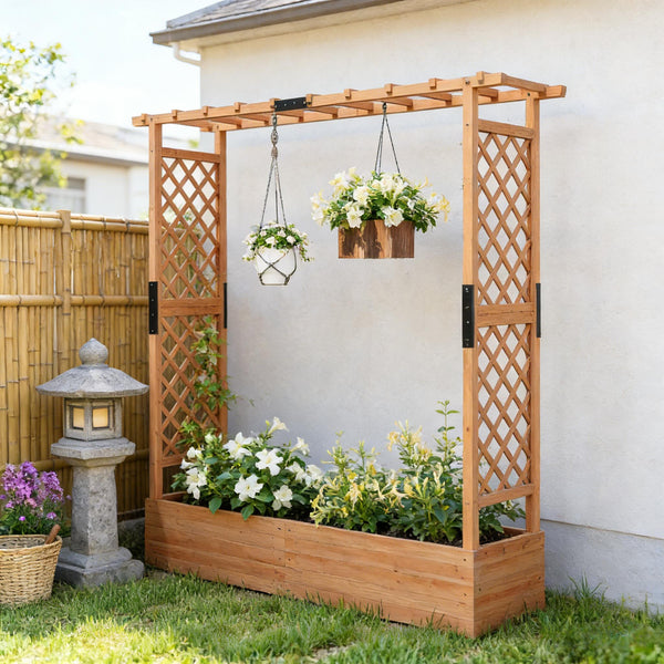 English Elm Trellis Planter Box Solid Fir Wood Raised Bed with Arched Garden Support Outdoor T3971P455853