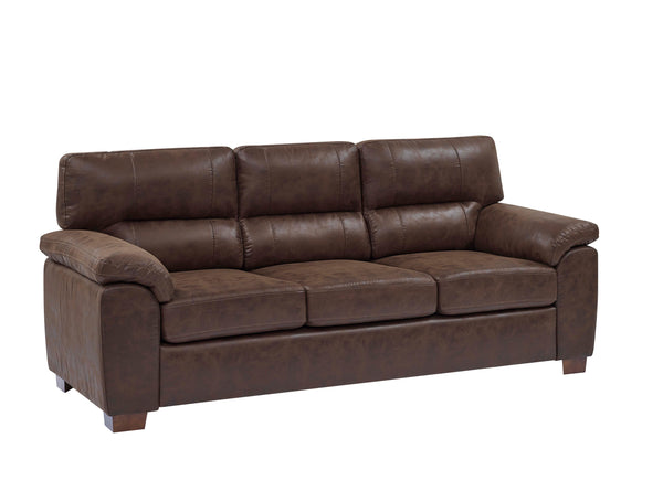 English Elm Vintage Tufted Leather Three Seat Sofa with Rolled Arms for Classic Living Rooms B343S00045