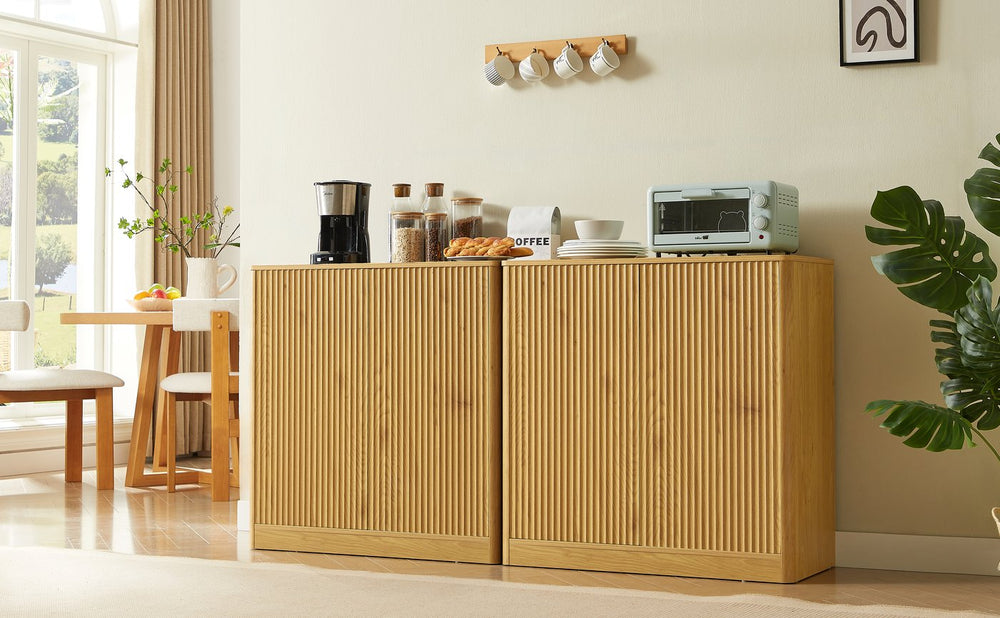 English Elm 34.3" Wavy Door Sideboard Wood Grain Storage Cabinet Push Open Living Room Natural W1162P393984