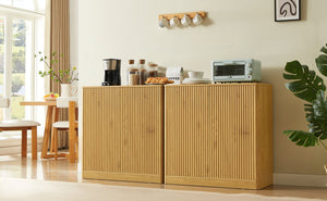 English Elm 34.3" Wavy Door Sideboard Wood Grain Storage Cabinet Push Open Living Room Natural W1162P393984