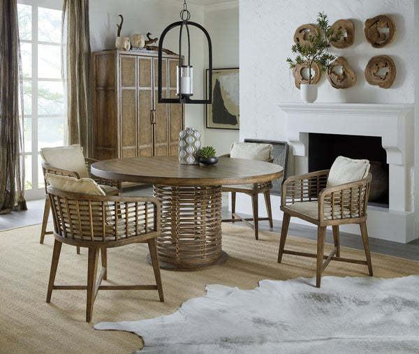 Hooker Furniture Sundance Rattan Bar Cabinet With Pecan Veneer, Integrated Lighting, Pull-Out Shelves & Wine Storage 6015-75160-89