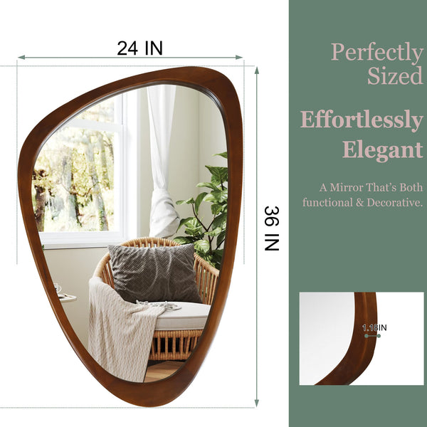 English Elm Black Walnut Solid Wood Irregular Frame Wall Mirror Sculptural Accent for Any Room Black + Dark Walnut W2203P436508