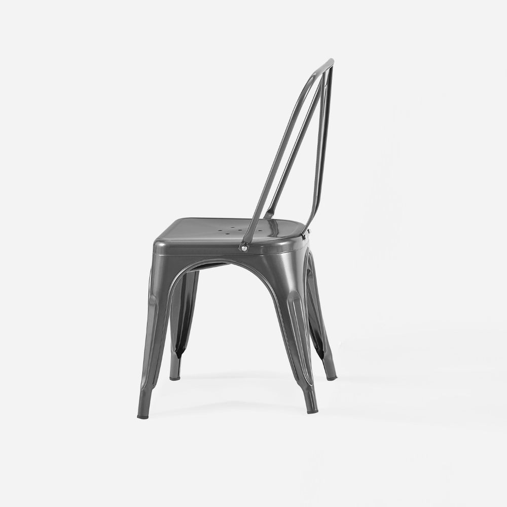 English Elm Set Of 2 High Gloss Grey Metal Dining Chairs – Stylish Stackable Design For Indoor & Outdoor Use B347P383392-GIGA