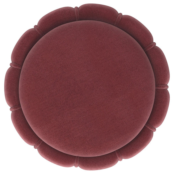 English Elm Inez Pink Flower Round Upholstered Ottoman with Gold Band, Plush Vertical Ribbed Fabric & Hourglass Chic B062P300019