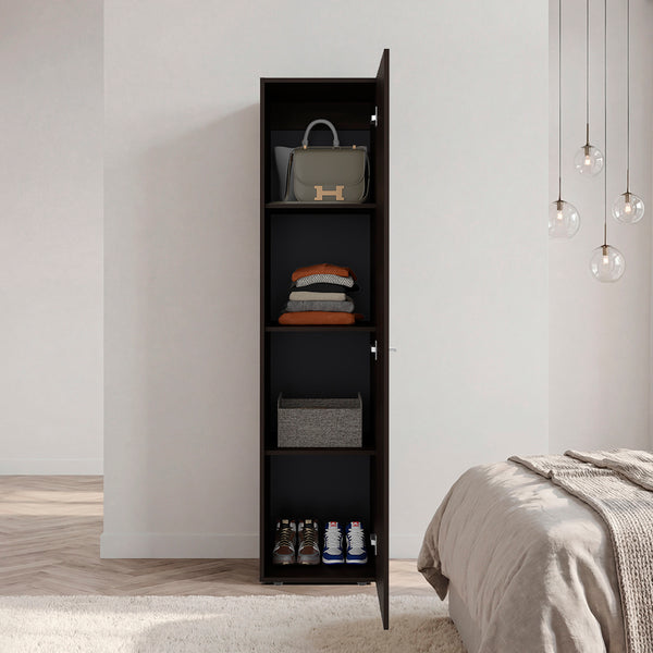 English Elm Kotlik Slim Dark Walnut Wardrobe with Four Shelves for Bedroom or Entryway B097P480458