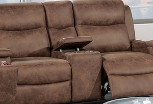 English Elm Modern Reclining Loveseat with Console Cup Holders Faux Leather Plush Seating Walnut B011P469516