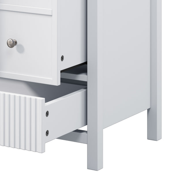 English Elm 60" Freestanding Bathroom Vanity Fluted Fronts Soft Close Drawers Drop-in Sink White N817P404100W