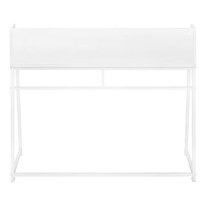 English Elm Computer Desk For Home Office - Modern White Laminate Design With Open Storage Shelves & Metal Frame B2710P219831