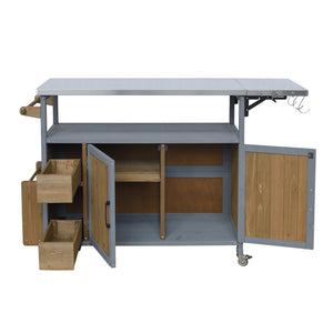 English Elm 54.33" Farmhouse Outdoor Kitchen Cart Solid Fir Frame Steel Top Storage Bbq Prep Blue Gray,Walnut Brown N767P379702B