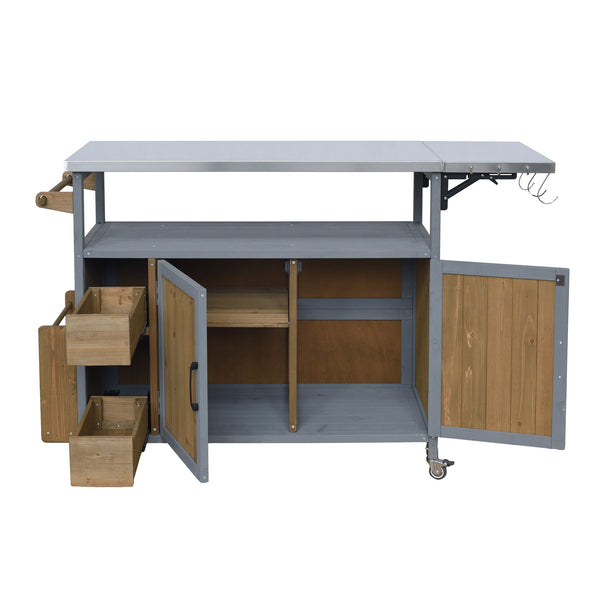 English Elm 54.33" Farmhouse Outdoor Kitchen Cart Solid Fir Frame Steel Top Storage Bbq Prep Blue Gray,Walnut Brown N767P379702B
