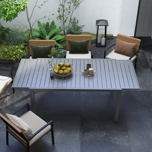 English Elm Outsunny Expandable Patio Table For 6-8, Durable Aluminum Frame, Sleek Slatted Top For Outdoor Spaces W2225P174357-GIGA