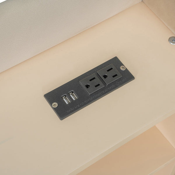 English Elm Twin Upholstered Daybed with Pull-Up Trundle, Velvet High Back with Shelves, Flip Storage & USB Beige SF000194AAA