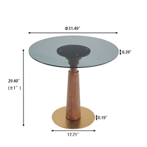 English Elm Modern Round Dining Table, 33.5" Glass Top With Stylish Wooden Legs & Gold Base For Compact Spaces W1535S00571