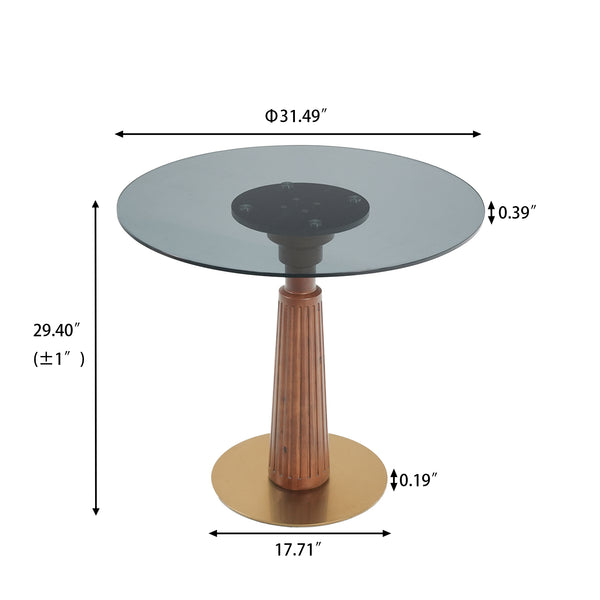 English Elm Modern Round Dining Table, 33.5" Glass Top With Stylish Wooden Legs & Gold Base For Compact Spaces W1535S00571