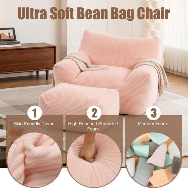 English Elm Bean Bag Chair with Armrests Shredded Foam Fill Oversized Lounge Seat for Adults Pink W5385P433248