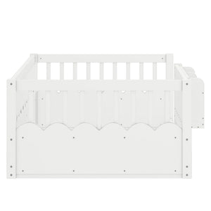 English Elm Twin Low Profile Kids Floor Bed Pine Wood Frame with Safety Rail and Built in Bookshelf White W1580P373134
