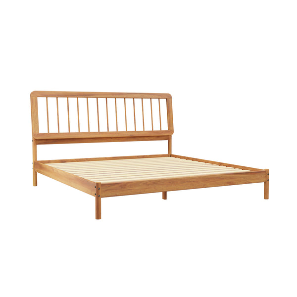 English Elm Walker Edison - Mid-Century Solid Pine King Spindle Bed in Caramel — Slat-Back Design, Sturdy Center Support, No Box Spring Needed B185P169174
