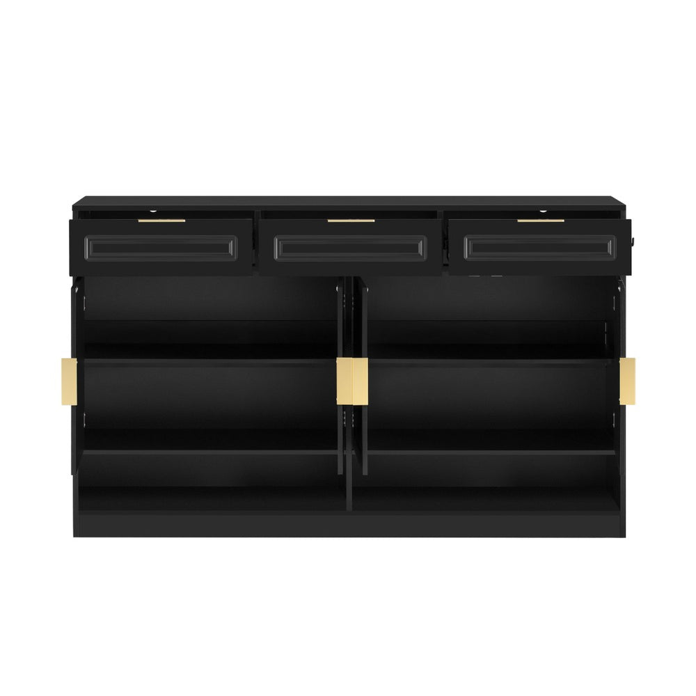 English Elm U-Style Farmhouse Sideboard With 3 Drawers & 4 Doors, Stylish Buffet For Dining Room & Entryway Storage N711P345213B-GIGA