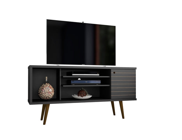 English Elm Liberty 53" Black Tv Stand - Mid-Century Modern Design With Smart Storage & Wire Management Solutions B365P398345