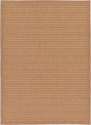 Unique Loom Outdoor Border Checkered Machine Made Border Rug Light Brown, Light Brown 7' 1" x 10' 0"
