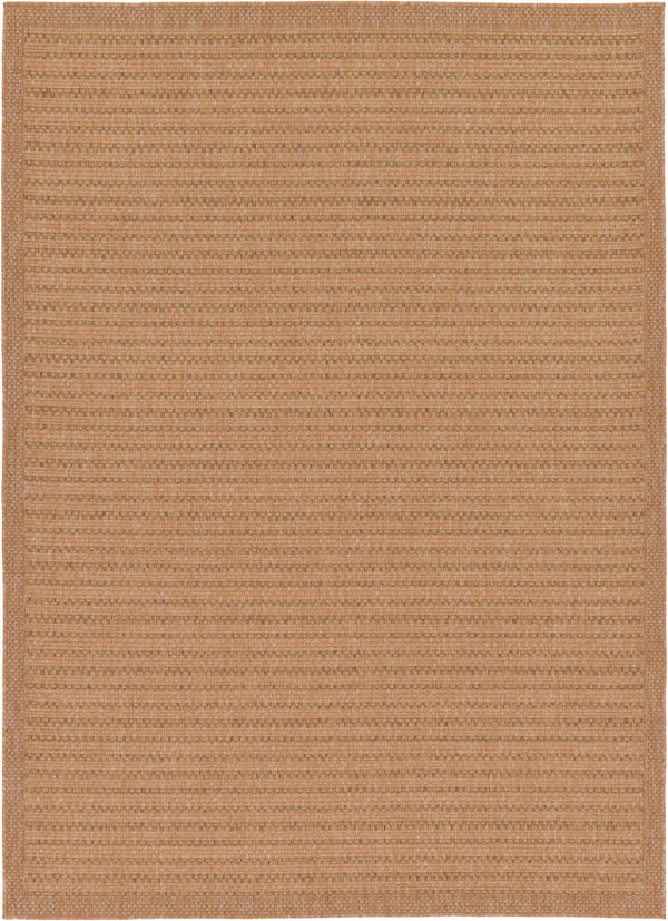 Unique Loom Outdoor Border Checkered Machine Made Border Rug Light Brown, Light Brown 7' 1" x 10' 0"