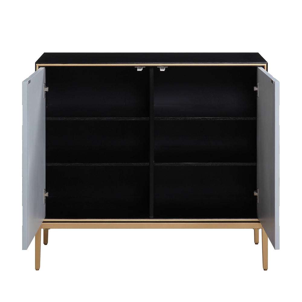 English Elm Quilla Modern Black Gray Console Cabinet with Brass Accents, KD Metal Legs, 2-Door Storage Shelves B2726P254137