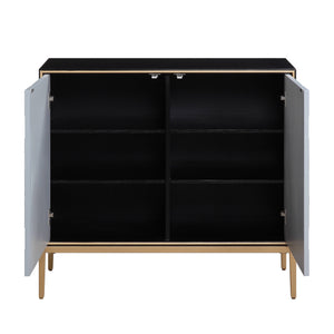English Elm Quilla Modern Black Gray Console Cabinet with Brass Accents, KD Metal Legs, 2-Door Storage Shelves B2726P254137