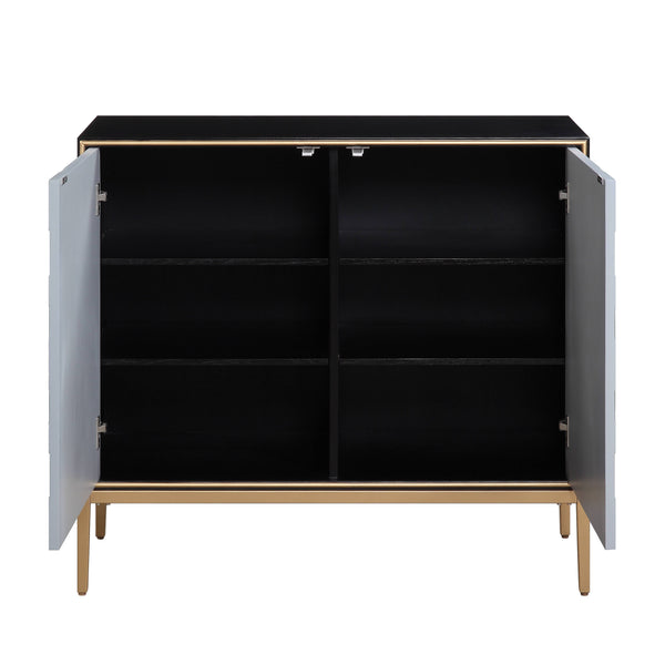 English Elm Quilla Modern Black Gray Console Cabinet with Brass Accents, KD Metal Legs, 2-Door Storage Shelves B2726P254137