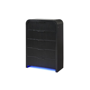 English Elm Beverly Fluted White and Black Chest with LED Lighting, Solid Wood & MDF, Spacious Edge-Pull Drawers White+Black 41.25 L x 21 W x 57.75 H B201P391769