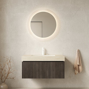 English Elm Muri Floating Bathroom Vanity Sintered Stone Top Espresso Plywood Cabinet Basin W2615S00604