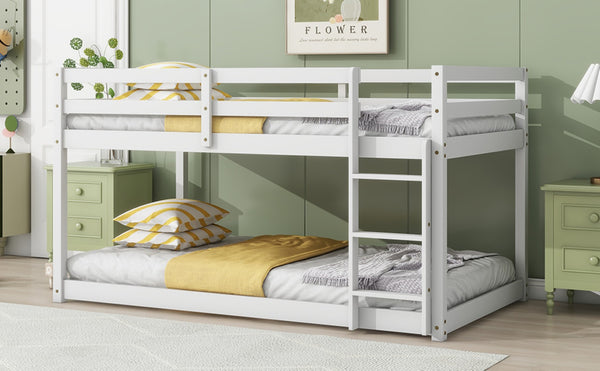 English Elm Solid Wooden Twin Over Twin Bunk Bed In White - Sturdy Rubberwood Frame With Reinforced Slats W504P191646-GIGA