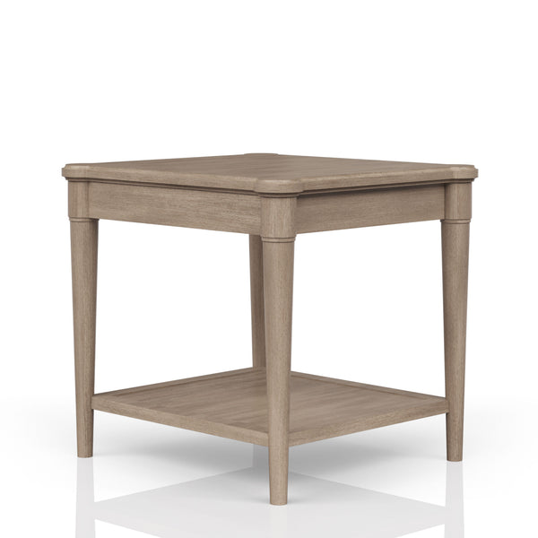 English Elm Sand Sand Finished End Table with Storage Drawer, Solid Wood + MDF, Transitional Casual Design, Shelf B2699P218289