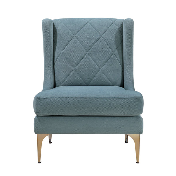 English Elm Modern Luxury Chenille Upholstery Wingback Accent Chair with Diamond Stitching, Gold Metal Legs and Reversible Cushion for Durable Comfort and Style Blue 32.5 L x 28 W x 19 H B011P308539