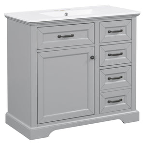 English Elm Christopher Knight Home® - 30" Bathroom Vanity with Sink Vintage Acacia Frame Ceramic Basin Soft-Close Doors & Storage Light Gray N759P313315E