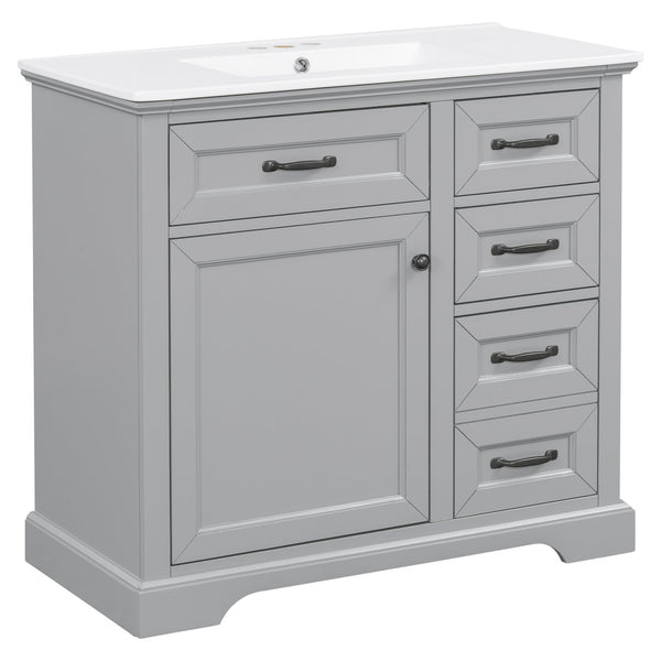 English Elm Christopher Knight Home® - 30" Bathroom Vanity with Sink Vintage Acacia Frame Ceramic Basin Soft-Close Doors & Storage Light Gray N759P313315E