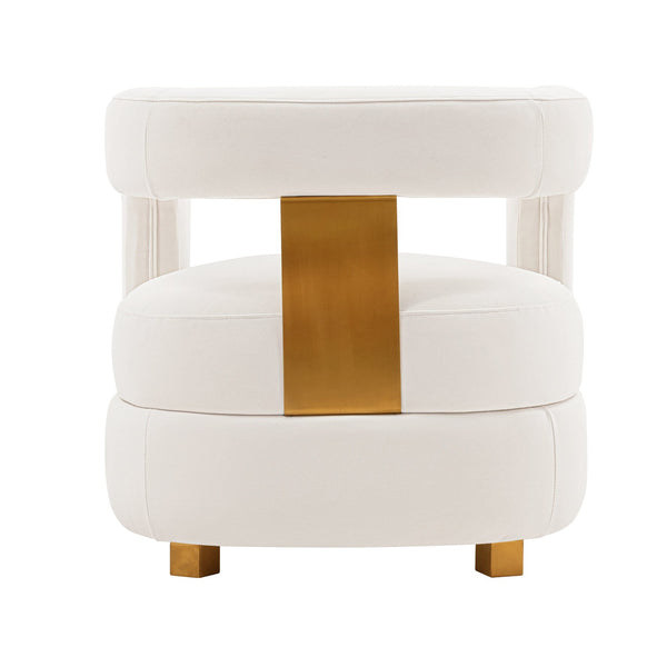 English Elm Amirah Velvet Lounge Chair White — Luxurious Velvet, Brushed Gold Legs, Pine Frame, 440 lb Capacity, Ready-Use B365P397990