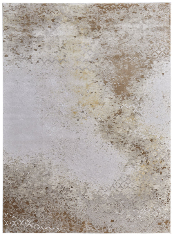 Feizy Rugs Waldor Modern Abstract Distressed Rug - Elegant High-low Pile Design In Gold, Ivory, And Gray Hues Brown,Tan,Ivory Polypropylene,Polyester 73539ncfivygldh13