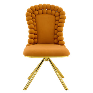 English Elm Set of 2 Sculptural Bubble Back Velvet Dining Chairs with Electroplated Metal Legs Gold,Orange W1512P491583