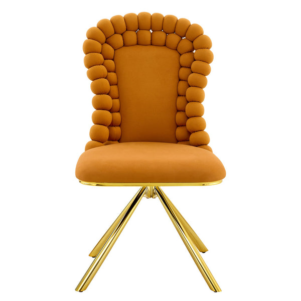 English Elm Set of 2 Sculptural Bubble Back Velvet Dining Chairs with Electroplated Metal Legs Gold,Orange W1512P491583