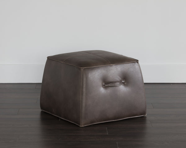 Sunpan Aspen Ottoman - Stylish Faux Leather Cube with Decorative Handle for Modern Spaces, 21" Square Havana Dark Brown